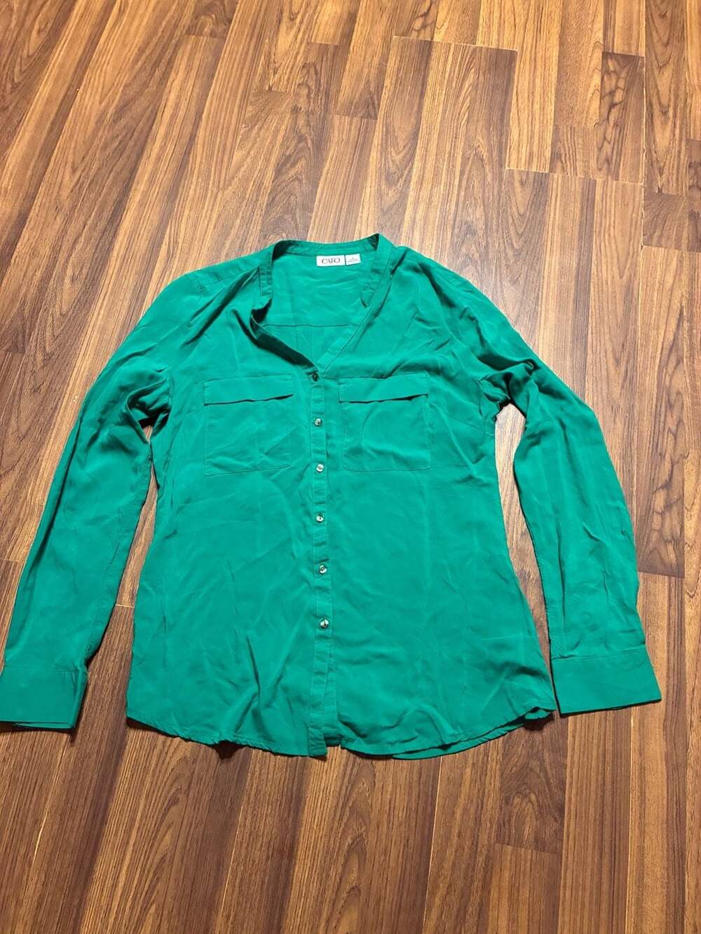 Cato Emerald Green Long Sleeve Button Down Blouse with Utility Pockets
